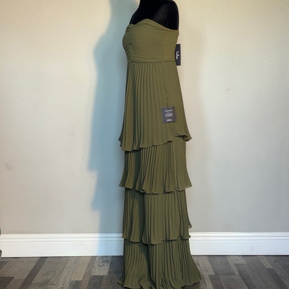 Lulu's Strapless Olive Tiered Dress - Picture 5 of 8